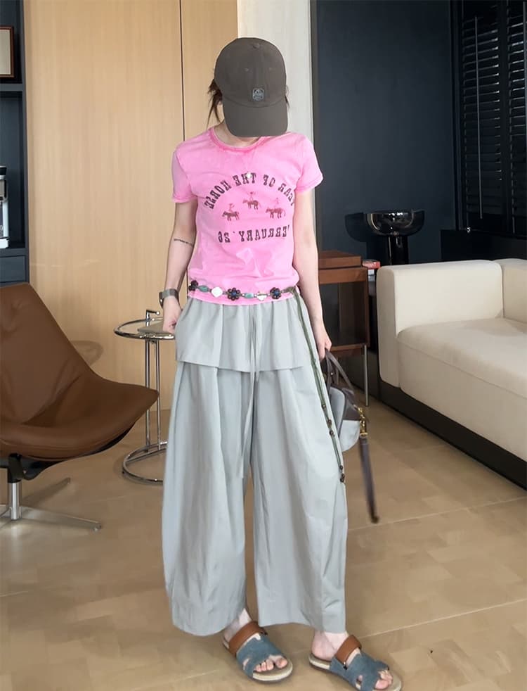 치자 나무 꽃 청 비 도시 느슨함 센스 패션 랩스커트팬츠 풍선 바지 다용도 캐주얼 공기 바지 상세 이미지 14