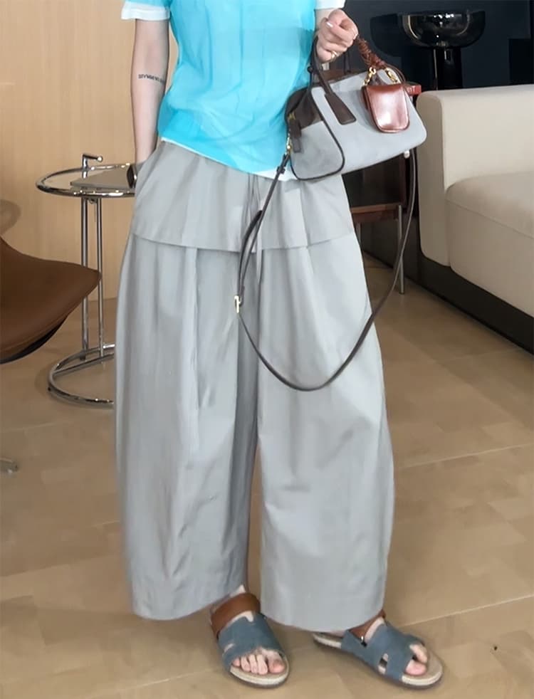 치자 나무 꽃 청 비 도시 느슨함 센스 패션 랩스커트팬츠 풍선 바지 다용도 캐주얼 공기 바지 상세 이미지 29