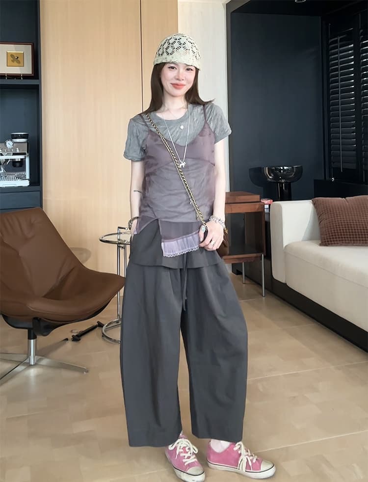 치자 나무 꽃 청 비 도시 느슨함 센스 패션 랩스커트팬츠 풍선 바지 다용도 캐주얼 공기 바지 상세 이미지 32
