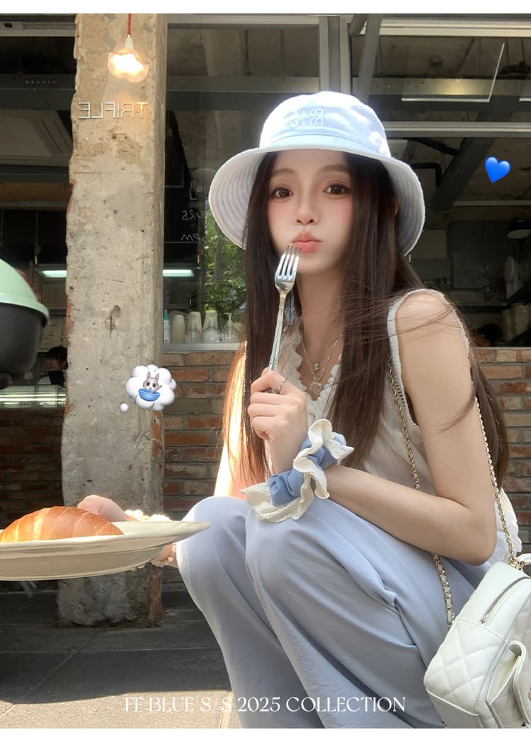 여름 아이스크림 3 색 느긋한 휴가 바람 면 린넨 구름 센스 공기 와이드 레그 팬츠 다용도 캐주얼 바지 상세 이미지 7