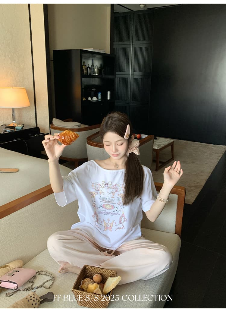 여름 아이스크림 3 색 느긋한 휴가 바람 면 린넨 구름 센스 공기 와이드 레그 팬츠 다용도 캐주얼 바지 상세 이미지 19