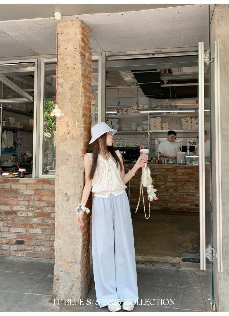 여름 아이스크림 3 색 느긋한 휴가 바람 면 린넨 구름 센스 공기 와이드 레그 팬츠 다용도 캐주얼 바지 상세 이미지 27