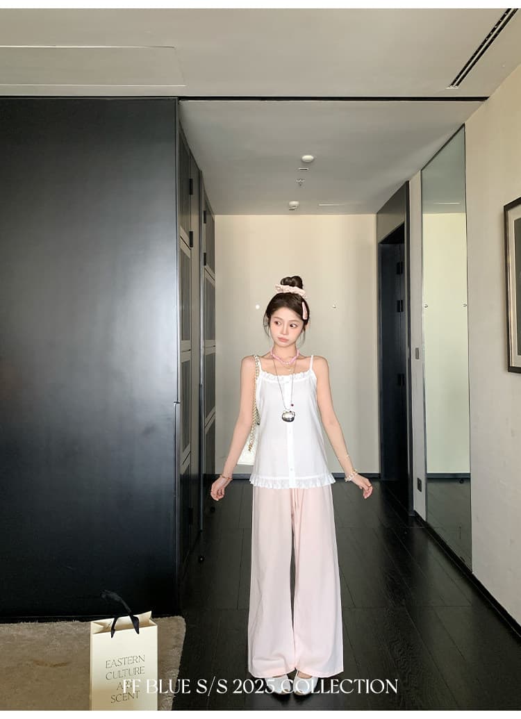 여름 아이스크림 3 색 느긋한 휴가 바람 면 린넨 구름 센스 공기 와이드 레그 팬츠 다용도 캐주얼 바지 상세 이미지 35