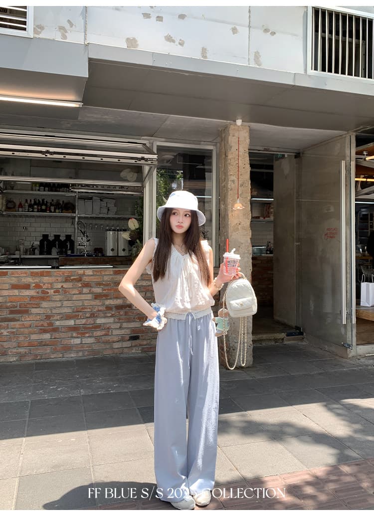 여름 아이스크림 3 색 느긋한 휴가 바람 면 린넨 구름 센스 공기 와이드 레그 팬츠 다용도 캐주얼 바지 상세 이미지 37