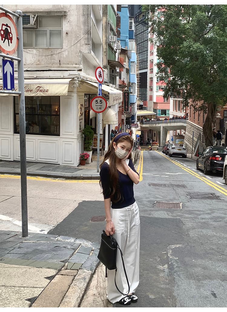 봄 여름 새로운 2026 다용도 스트레이트 팬츠 여성 루즈핏 슬림해 보이는 와이드 레그 팬츠 긴 바지 상세 이미지 8