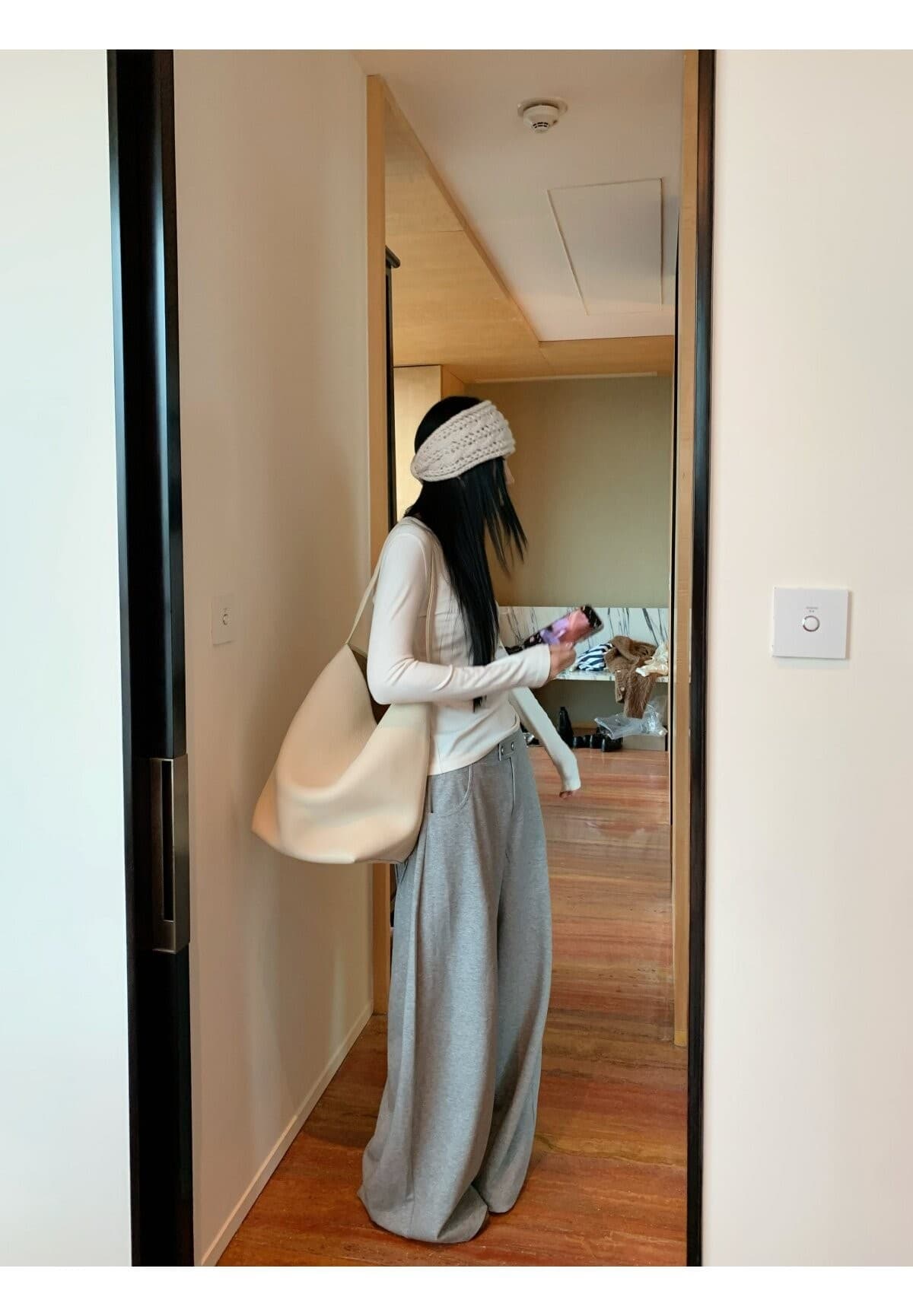 느슨함 지배 회색 와이드 레그 팬츠 웨이 바지 루즈핏 bf 느긋한 바람 캐주얼 바지 굴곡 긴 바지 상세 이미지 20