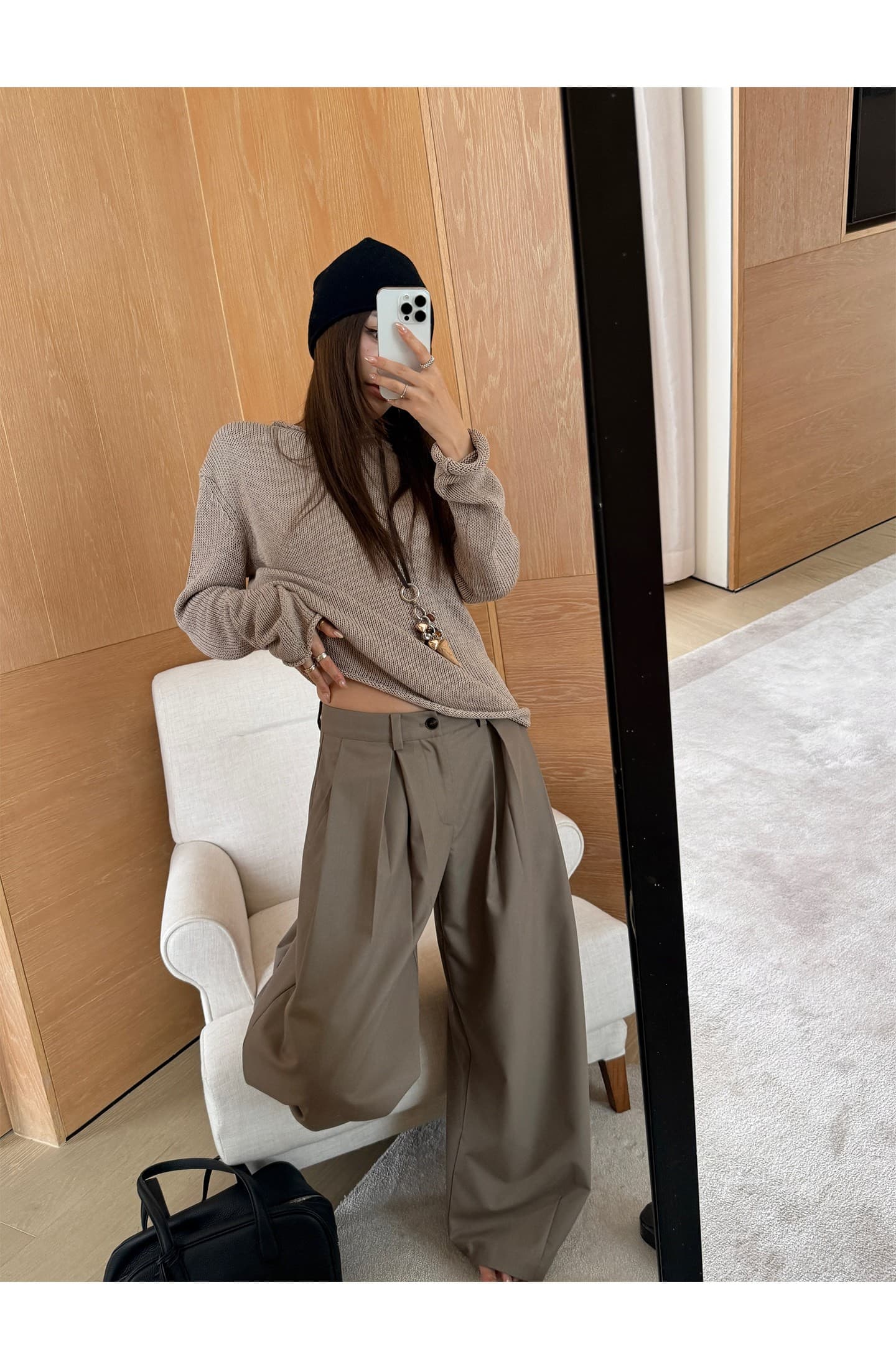 여성 의류 풍선 바지 시리즈 레이스업 느긋한 긴 바지 2026 가을 새로운 넓은 다리 캐주얼 바지 상세 이미지 10