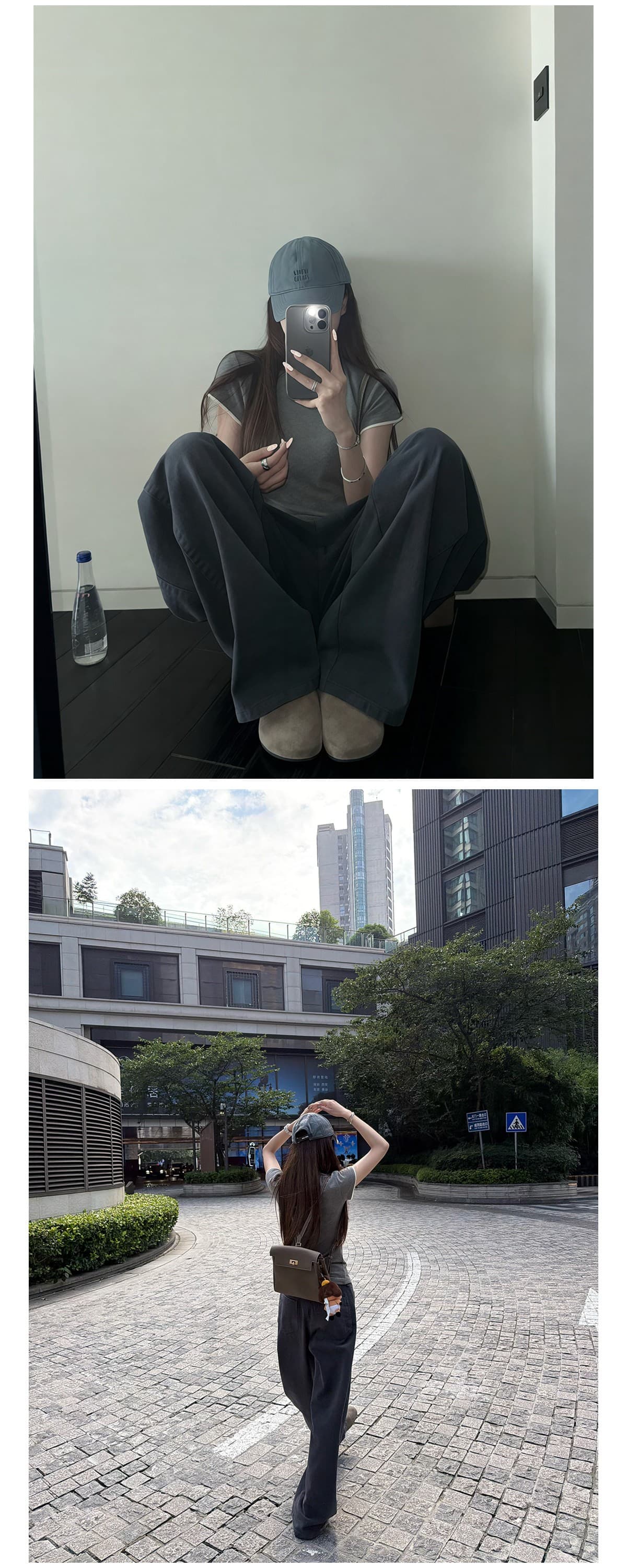 세련된 쓰레기 튀김 색상 공예 연기가 나는 회색 공동 서리가 내린 익스트림 제인 넓은 다리 청바지 긴 바지 상세 이미지 16