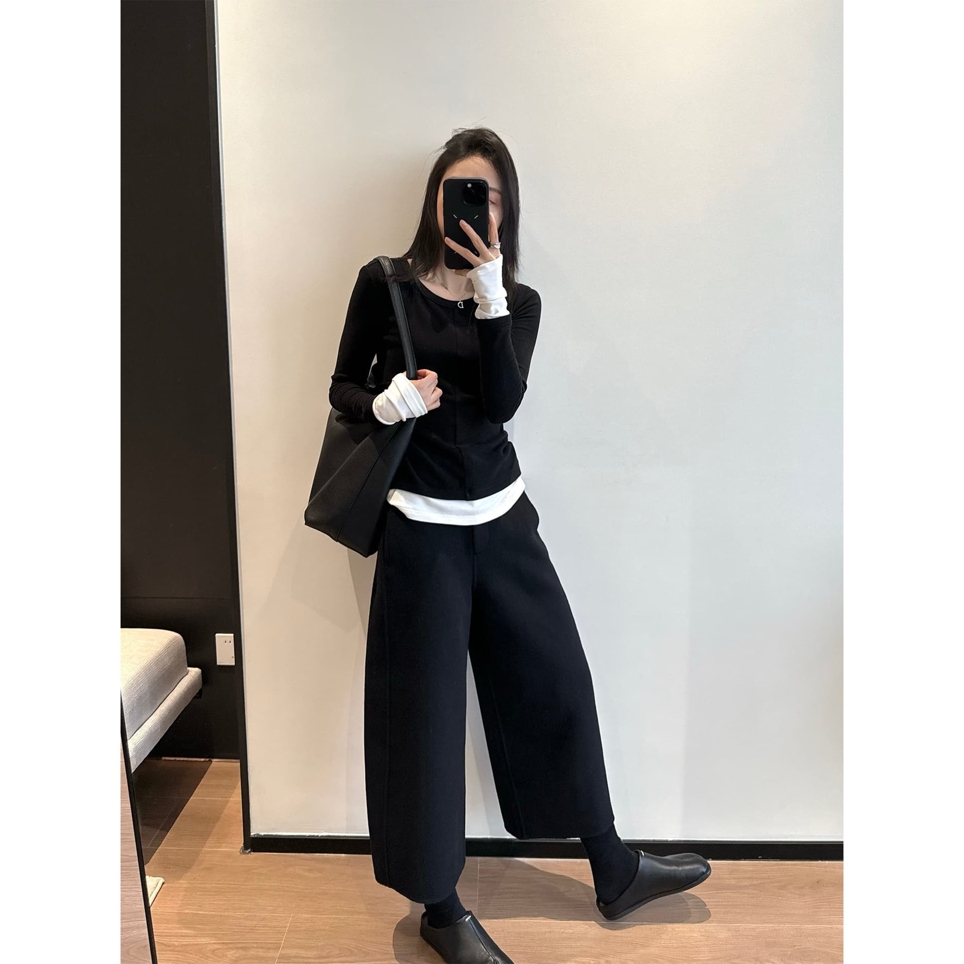 캐주얼 바지 여성 작은 키 양면 가을 겨울 로우 웨이스트 스트레이트 모직 8 점 바지 이미지 3