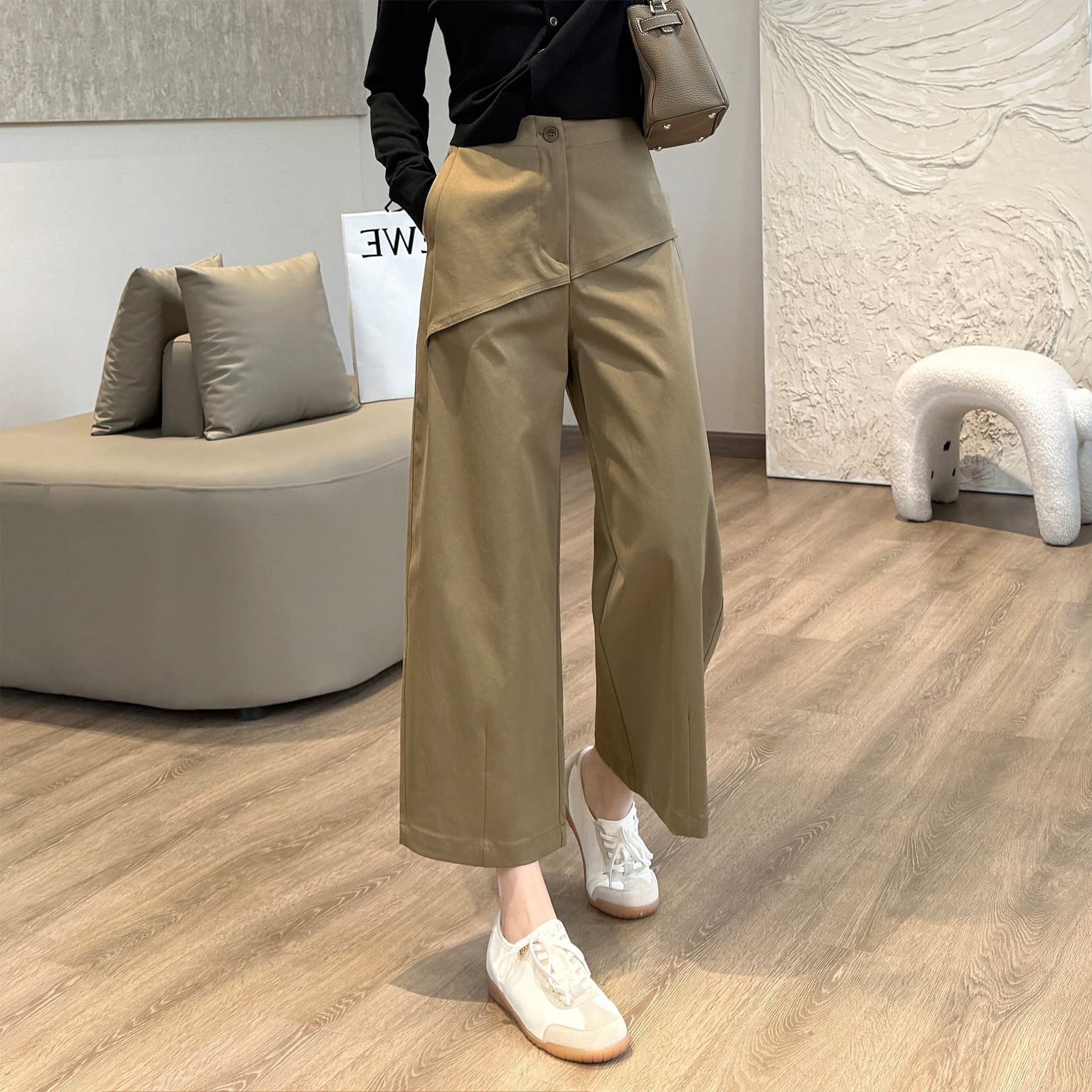 경 사진 디자인 센스 9 분 바지 유리 요산 저항 주름 슈퍼 섬세한 캐주얼 바지 이른 가을 느슨함 할머니 바지 이미지 2