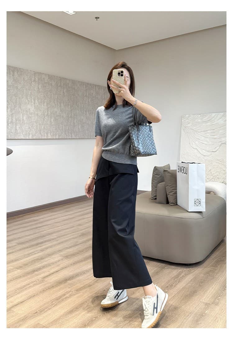 경 사진 디자인 센스 9 분 바지 유리 요산 저항 주름 슈퍼 섬세한 캐주얼 바지 이른 가을 느슨함 할머니 바지 상세 이미지 10