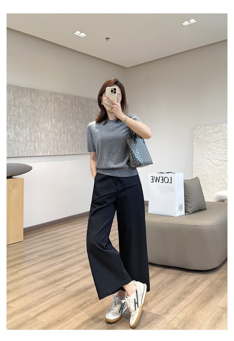 경 사진 디자인 센스 9 분 바지 유리 요산 저항 주름 슈퍼 섬세한 캐주얼 바지 이른 가을 느슨함 할머니 바지 상세 이미지 11