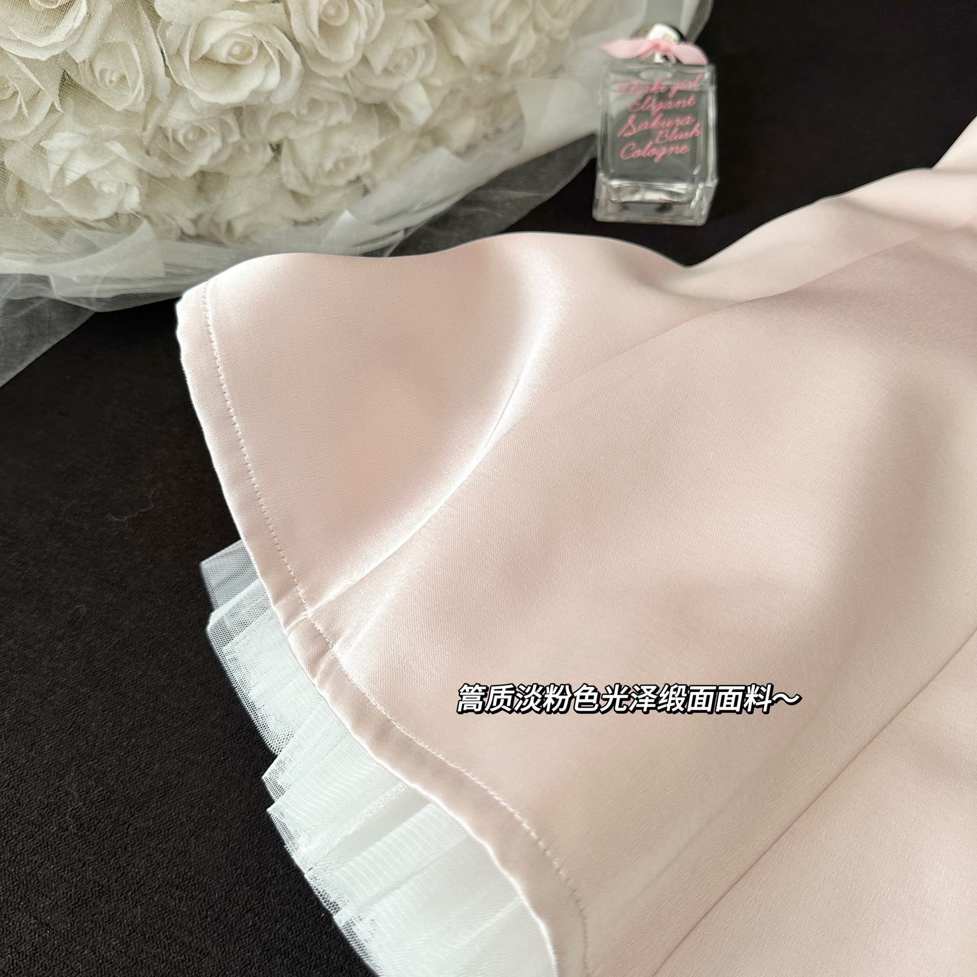 빛 핑크색 광택 새틴 조끼 여성 드레스 봄 여름 패치워크 망사 발레 바람 민소매 퍼프 스커트 상세 이미지 9