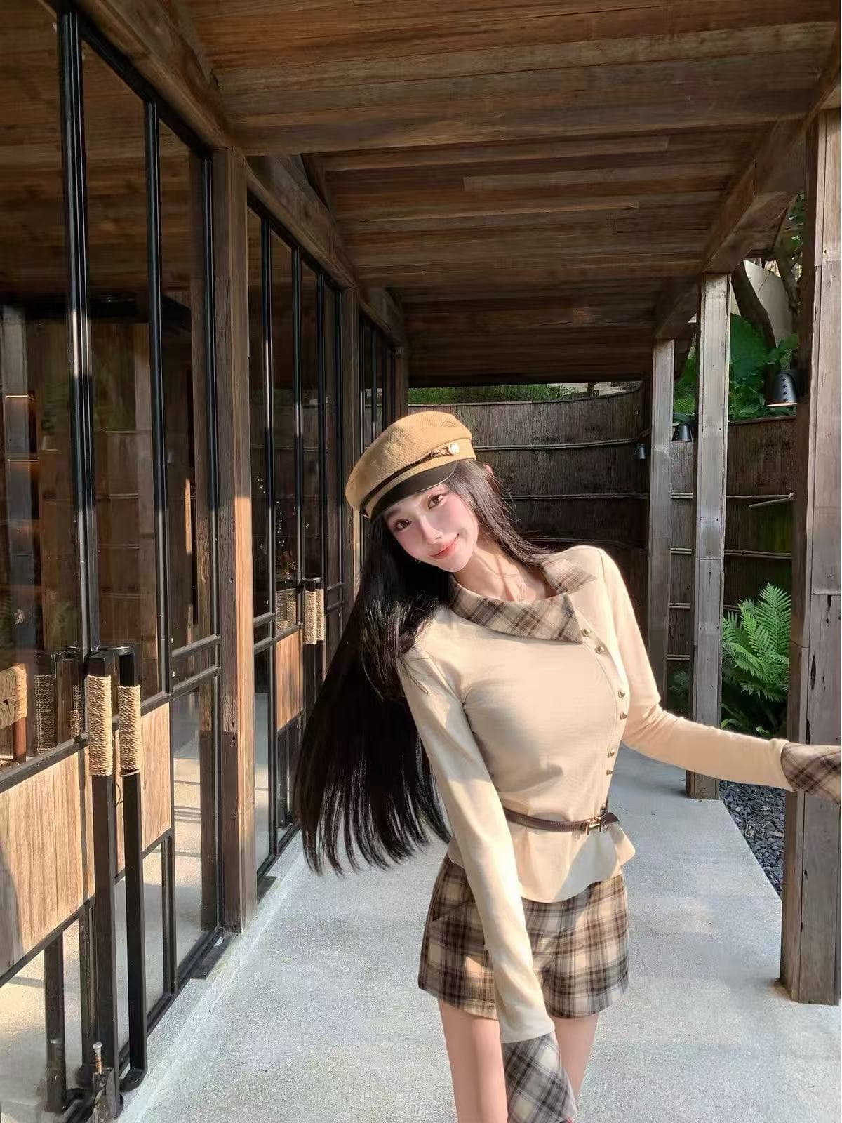 길모퉁이 로밍 폴로 칼라 맨위 체크무늬 반바지 세트 이미지 3