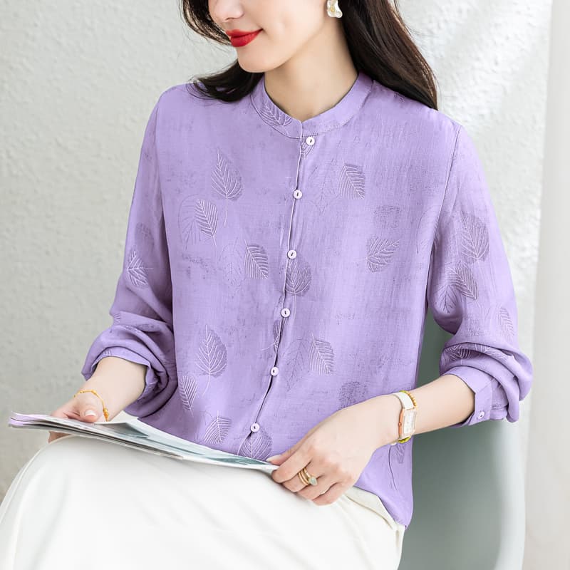라미 의류 주간 실크 긴팔 여성 셔츠 2026 봄 새로운 레트로 스탠드 칼라 몸매 가꾸기 슬림해 보이는 패션 다용도 맨위 이미지 3