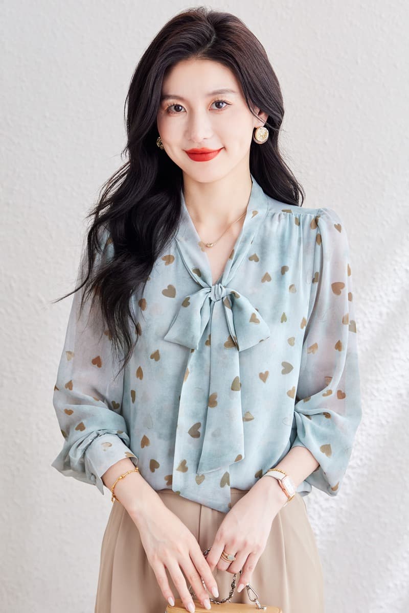 실사 레이스업 꽃무늬 숙녀 슬림해 보이는 긴팔 맨위 2026 봄 새로운 패션 다용도 출퇴근 품격 여성 셔츠 이미지 7
