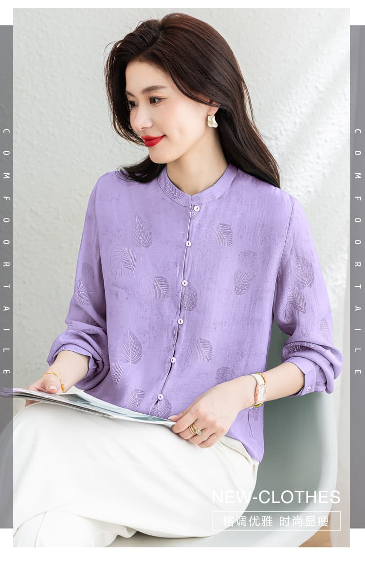 라미 의류 주간 실크 긴팔 여성 셔츠 2026 봄 새로운 레트로 스탠드 칼라 몸매 가꾸기 슬림해 보이는 패션 다용도 맨위 상세 이미지 4