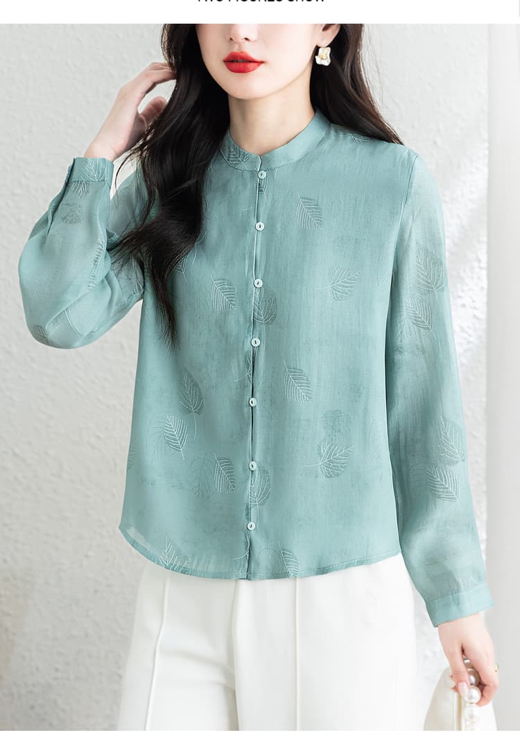 라미 의류 주간 실크 긴팔 여성 셔츠 2026 봄 새로운 레트로 스탠드 칼라 몸매 가꾸기 슬림해 보이는 패션 다용도 맨위 상세 이미지 15