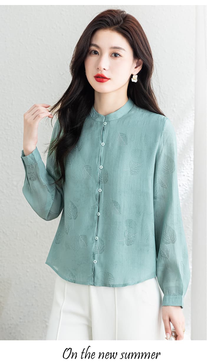라미 의류 주간 실크 긴팔 여성 셔츠 2026 봄 새로운 레트로 스탠드 칼라 몸매 가꾸기 슬림해 보이는 패션 다용도 맨위 상세 이미지 16