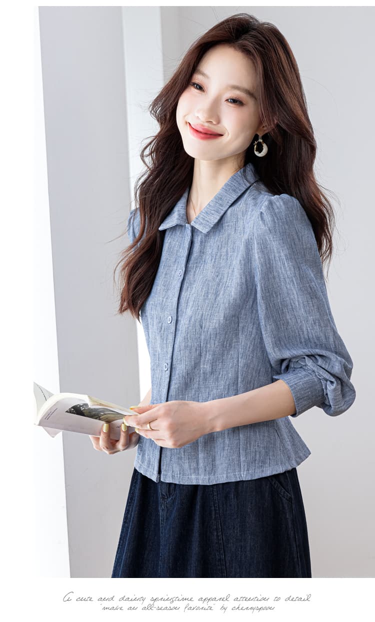 실사 아마 맨위 여성 고급 몸매 가꾸기 긴팔 자수 맨위 벌룬 소매 2026 년 봄 새로운 상세 이미지 15