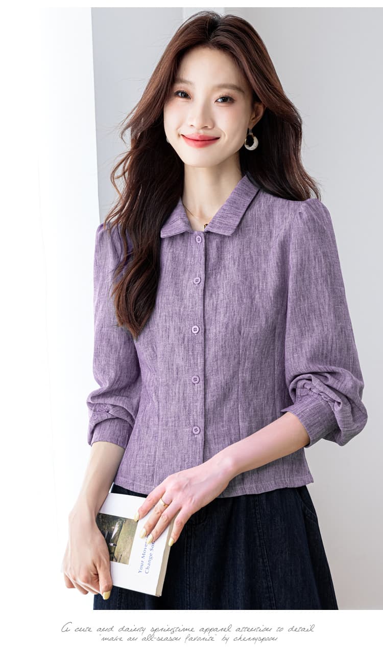 실사 아마 맨위 여성 고급 몸매 가꾸기 긴팔 자수 맨위 벌룬 소매 2026 년 봄 새로운 상세 이미지 22