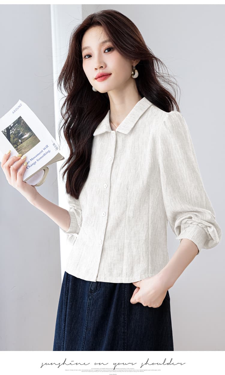 실사 아마 맨위 여성 고급 몸매 가꾸기 긴팔 자수 맨위 벌룬 소매 2026 년 봄 새로운 상세 이미지 26