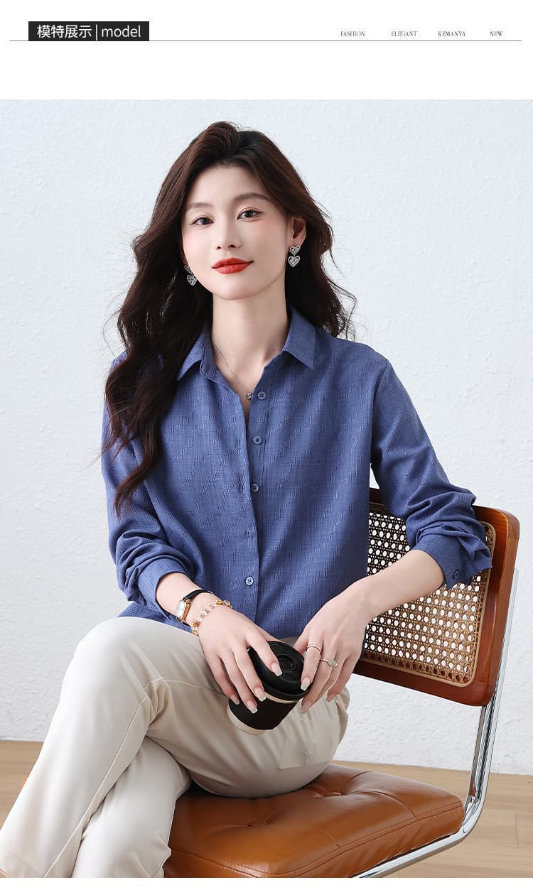 모방 마 자카드 여성 셔츠 가을 2026 새로운 긴팔 다용도 슬림해 보이는 외국 가스 셔츠 상세 이미지 13