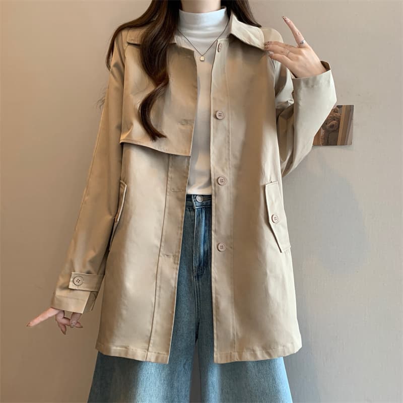실사 빅 사이즈 가을 새로운 패션 다용도 폴로 칼라 싱글 줄 버튼 긴팔 재킷 재킷 슬림해 보이는 여성 이미지 2
