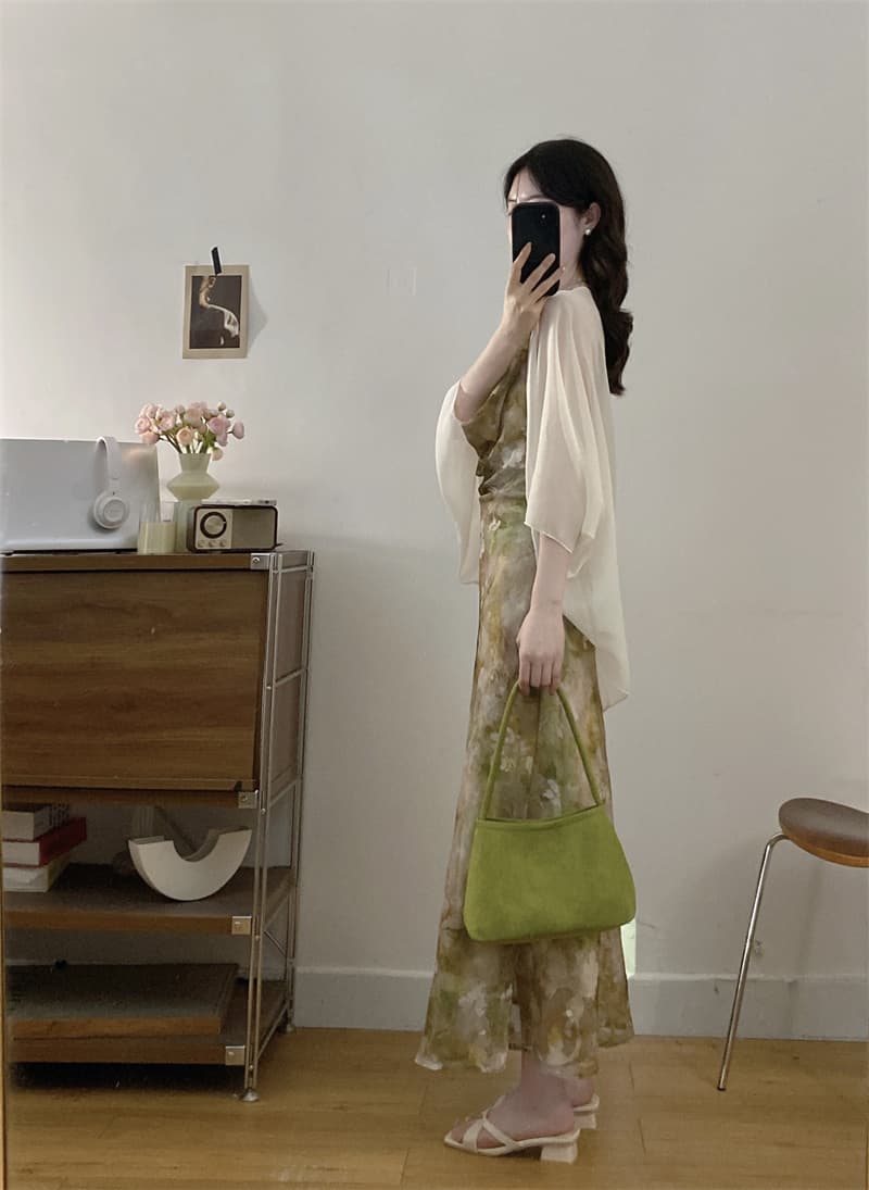 실사 빅 사이즈 흔들다 칼라 배색 몸매 가꾸기 행침 목 슬립 휴가 바람 드레스 여름 투피스 슈트 상세 이미지 10