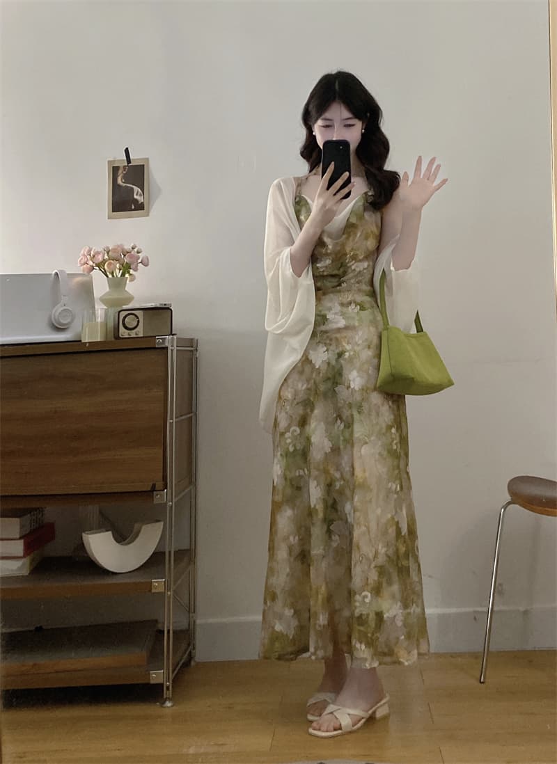 실사 빅 사이즈 흔들다 칼라 배색 몸매 가꾸기 행침 목 슬립 휴가 바람 드레스 여름 투피스 슈트 상세 이미지 14