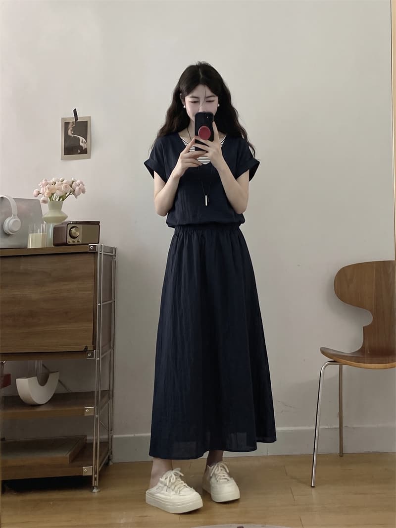 실사 빅 사이즈 여름 새로운 한 부서 캐주얼 다용도 페이크 레이어드 맨위 반신 치마 세트 상세 이미지 10