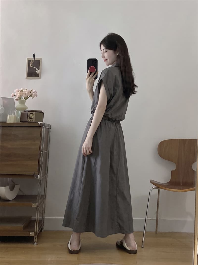 실사 페이크 레이어드 스트라이프 패치워크 폴로 칼라 반팔 셔츠 반신 스커트 두 조각 여성 세트 2026 여름 새로운 세트 상세 이미지 3