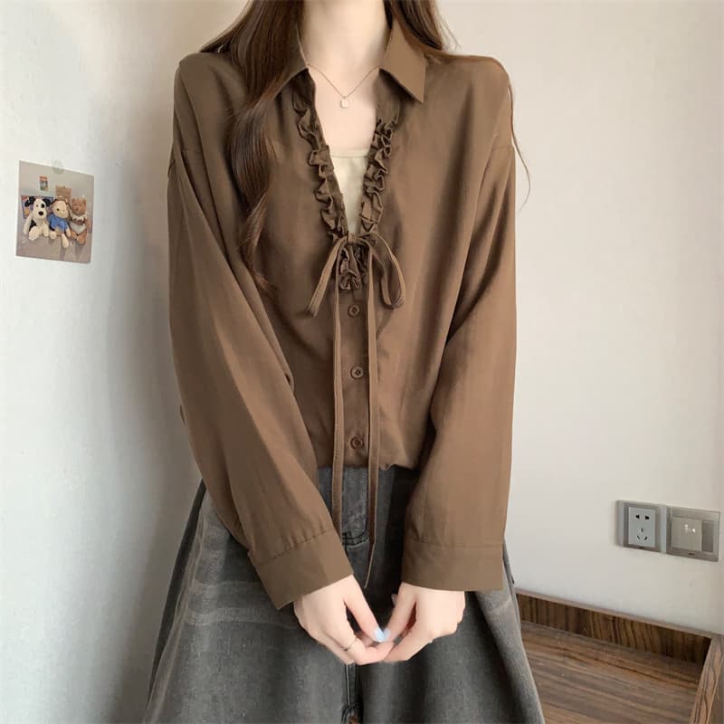 실사 빅 사이즈 새로운 디자인 센스 지방 mm 품격 페이크 레이어드 스택 착용 연령 감소 슬림해 보이는 긴팔 다용도 맨위 여성 상세 이미지 19
