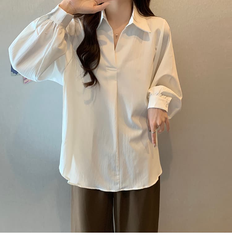 빅 사이즈 여성 의류 표지 배 맨위 여성 가을 의상 루즈핏 연령 감소 슬림해 보이는 통통한 여동생 mm 외국 가스 연령 감소 V 넥 셔츠 트렌디 상세 이미지 8