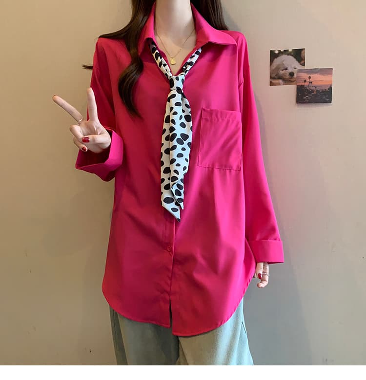 빅 사이즈 마이크로 지방 캐주얼 긴팔 여성 셔츠 2026 새로운 가을 POLO 칼라 셔츠 지방 mm 루즈핏 슬림해 보이는 맨위 상세 이미지 11