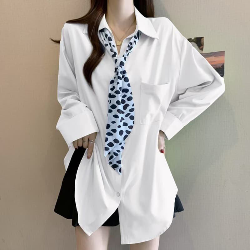 빅 사이즈 마이크로 지방 캐주얼 긴팔 여성 셔츠 2026 새로운 가을 POLO 칼라 셔츠 지방 mm 루즈핏 슬림해 보이는 맨위 상세 이미지 24