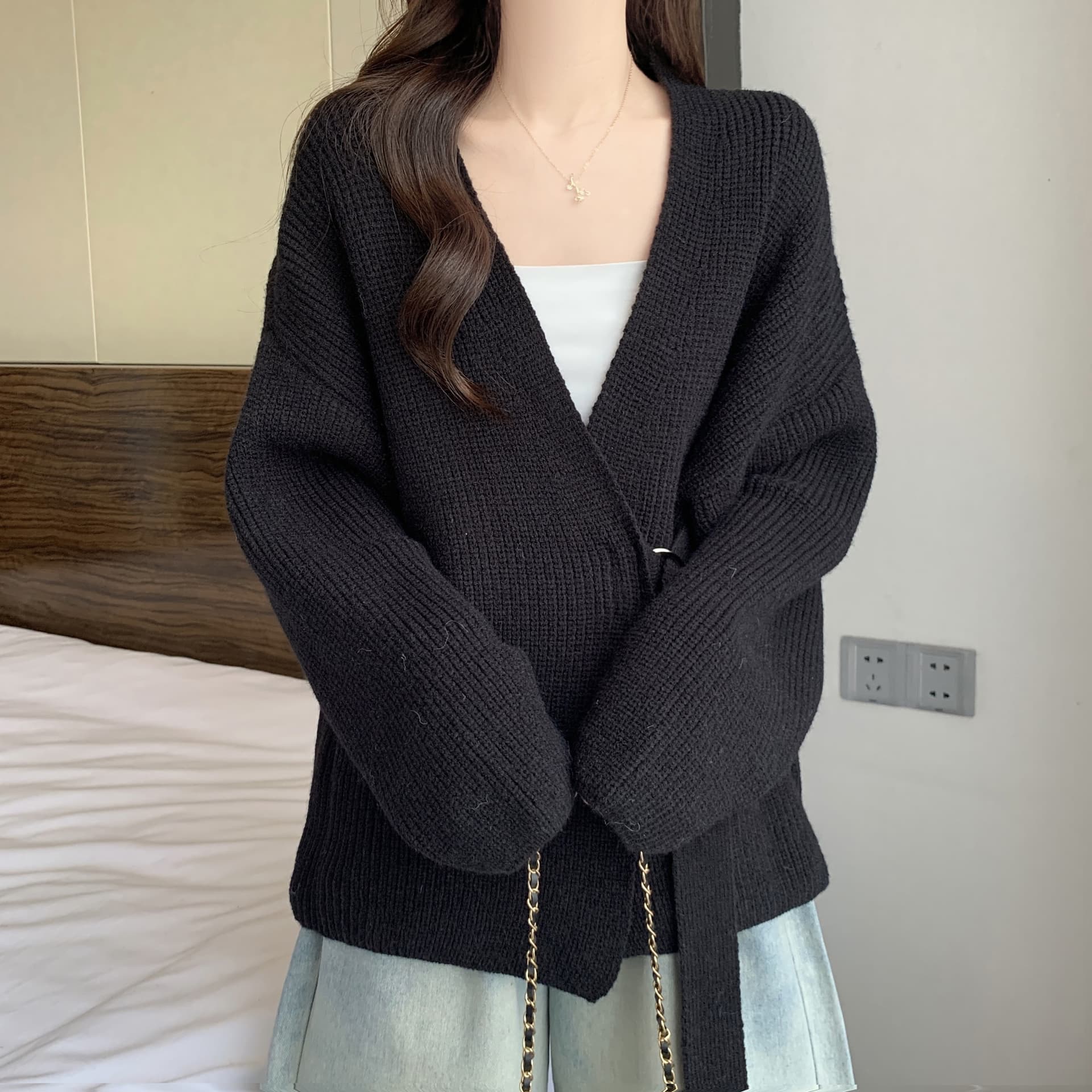 가을 겨울 새로운 프랑스식 슈퍼 잘 생긴 V넥 스웨터 빅 사이즈 여성 의류 지방 mm 느긋한 바람 카디건 코트 상세 이미지 29