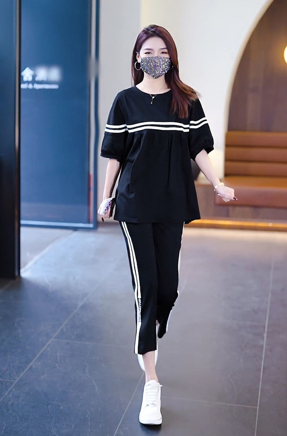 패션 세트 여성 여름 새로운 한국 스타일 루즈핏 빅 사이즈 슬림해 보이는 표지 배 외국 가스 운동복 투피스 세트 836 상세 이미지 15