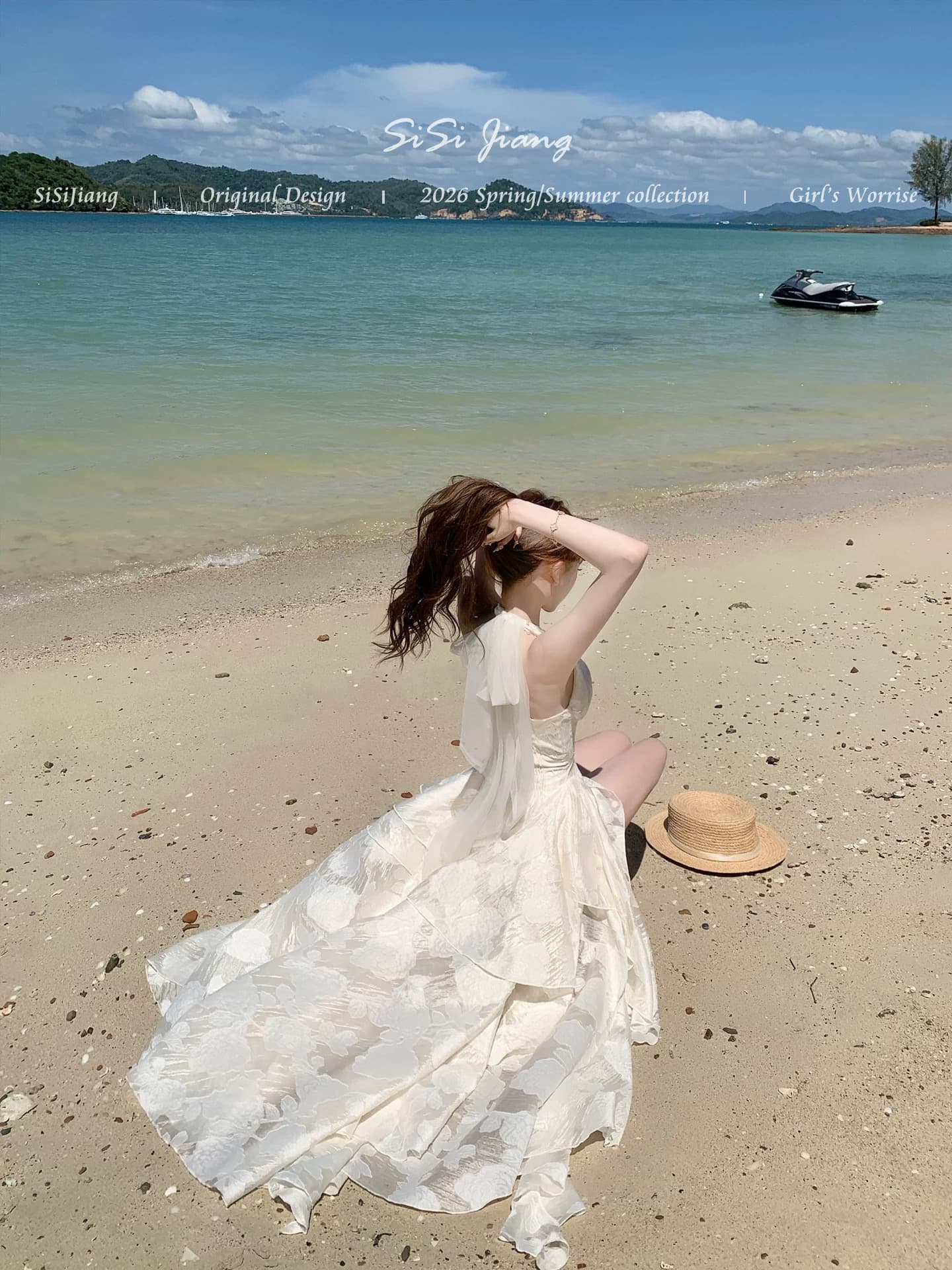 sisi jiang 달 그림자 유리 프랑스식 우아함 허리 수축 휴가 망사 자카드 품격 행침 목 롱 스커트 이미지 4