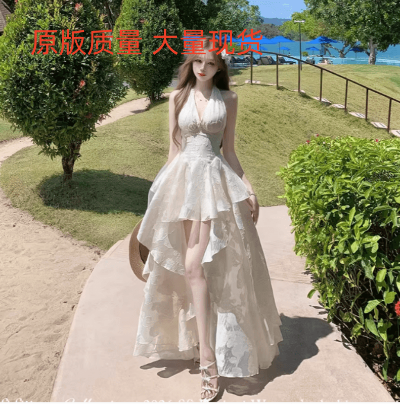 sisi jiang 달 그림자 유리 프랑스식 우아함 허리 수축 휴가 망사 자카드 품격 행침 목 롱 스커트 상세 이미지 2