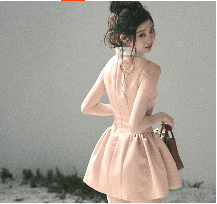 aomalm 덜 또한 눈 공단 빛 프라임 매듭 프랑스식 부유 한 가족 천 골드 miu 부서 여성 드레스 봄 퍼프 스커트 미니 스커트 상세 이미지 1