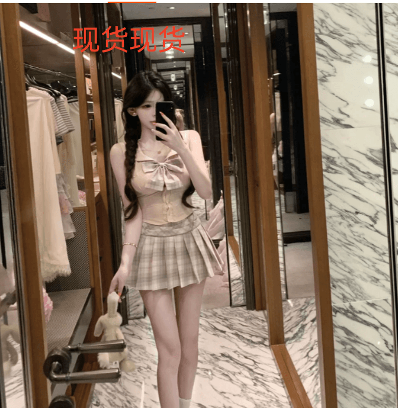 sisi jiang 분말 사쿠라 소녀 달콤함 순수한 욕망 일본식 해군 칼라 셔츠 하이웨이스트 슬림해 보이는 한 마디 플리츠 스커트