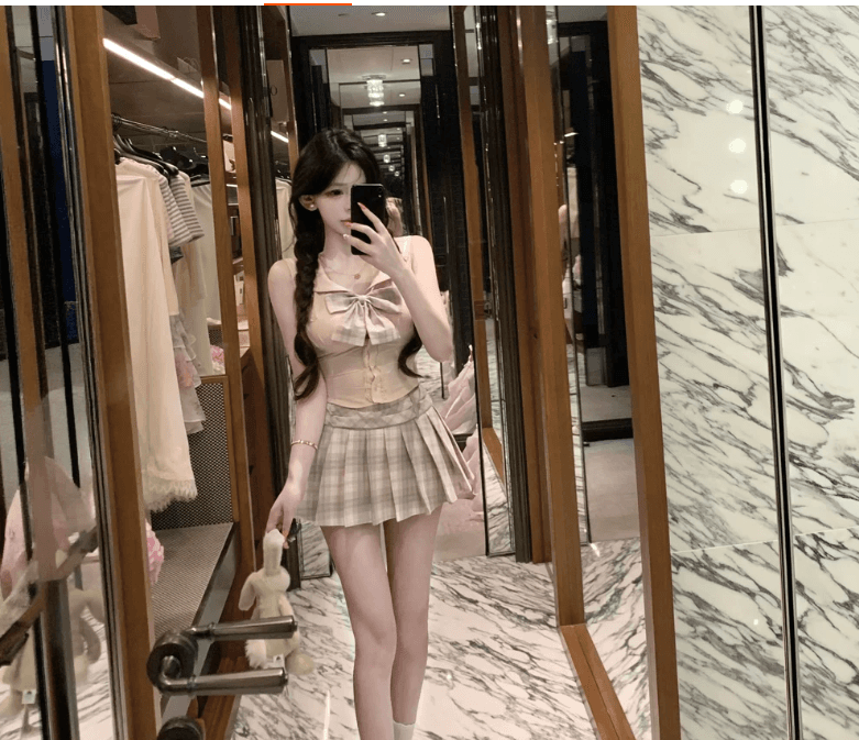 sisi jiang 분말 사쿠라 소녀 달콤함 순수한 욕망 일본식 해군 칼라 셔츠 하이웨이스트 슬림해 보이는 한 마디 플리츠 스커트 상세 이미지 1