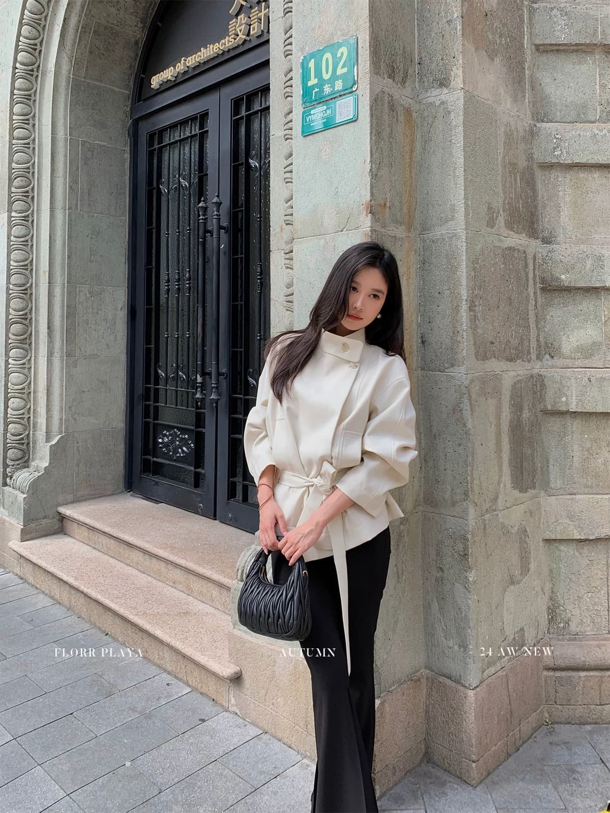 꽃 위안 베를린 저녁 화이트 스탠드 칼라 쇼트 스타일 바람막이 여성 봄 가을 허리 수축 루즈핏 영국식 바람 프로필 모양 재킷 이미지 2