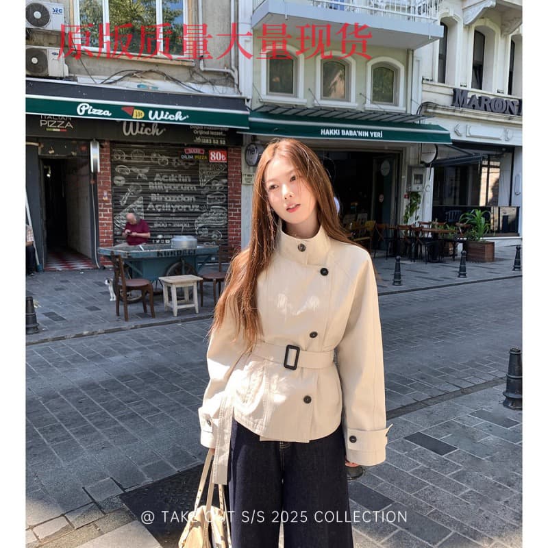 테이크 아웃 도착 함 7 25 서울 휴일 이른 가을 한 부서 재킷 재킷 여성 짧은 영국식 바람 스탠드 칼라 허리 수축 상세 이미지 3