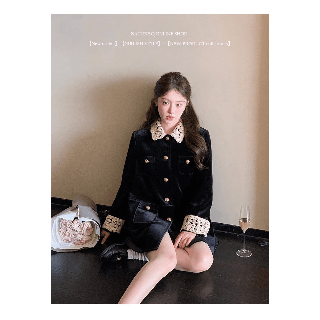 양 작은 볼륨 miu 부서 프랑스식 레트로 재킷 탈착식 칼라 이미지 5