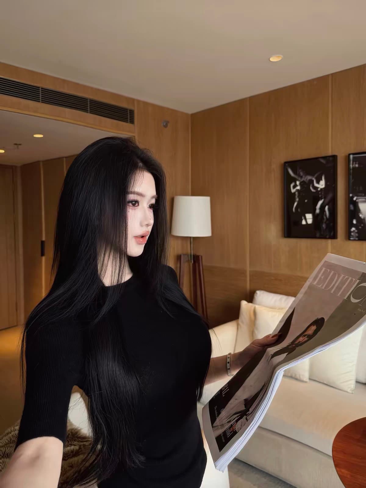 jayky yang 인사이드 설정 손 chao 섬세한 부드러운 찹쌀 양모 니트 스웨터 몸매 가꾸기 라운드 넥 중간 소매 맨위 상세 이미지 2