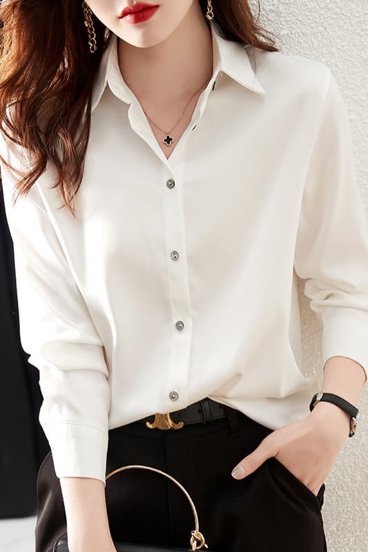 2026 봄 가을 여성 셔츠 디자인 센스 작은 대중 다용도 품격 셔츠 실광택 새틴 캐주얼 경력 맨위 이미지 6
