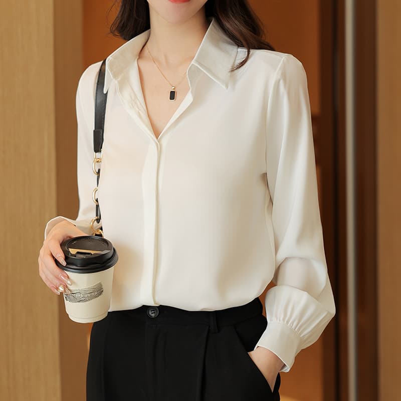 화이트 긴팔 셔츠 경력 긍정적 인 로드 중 작업복 면접 프랑스식 쉬폰 톱 봄 새로운 품격 셔츠 여성 이미지 4