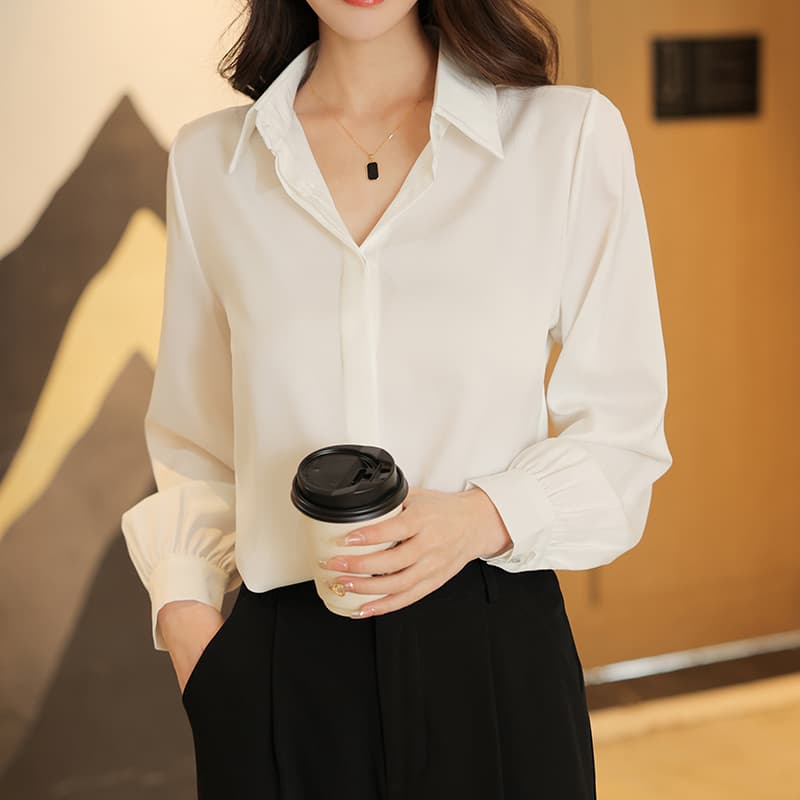 화이트 긴팔 셔츠 경력 긍정적 인 로드 중 작업복 면접 프랑스식 쉬폰 톱 봄 새로운 품격 셔츠 여성